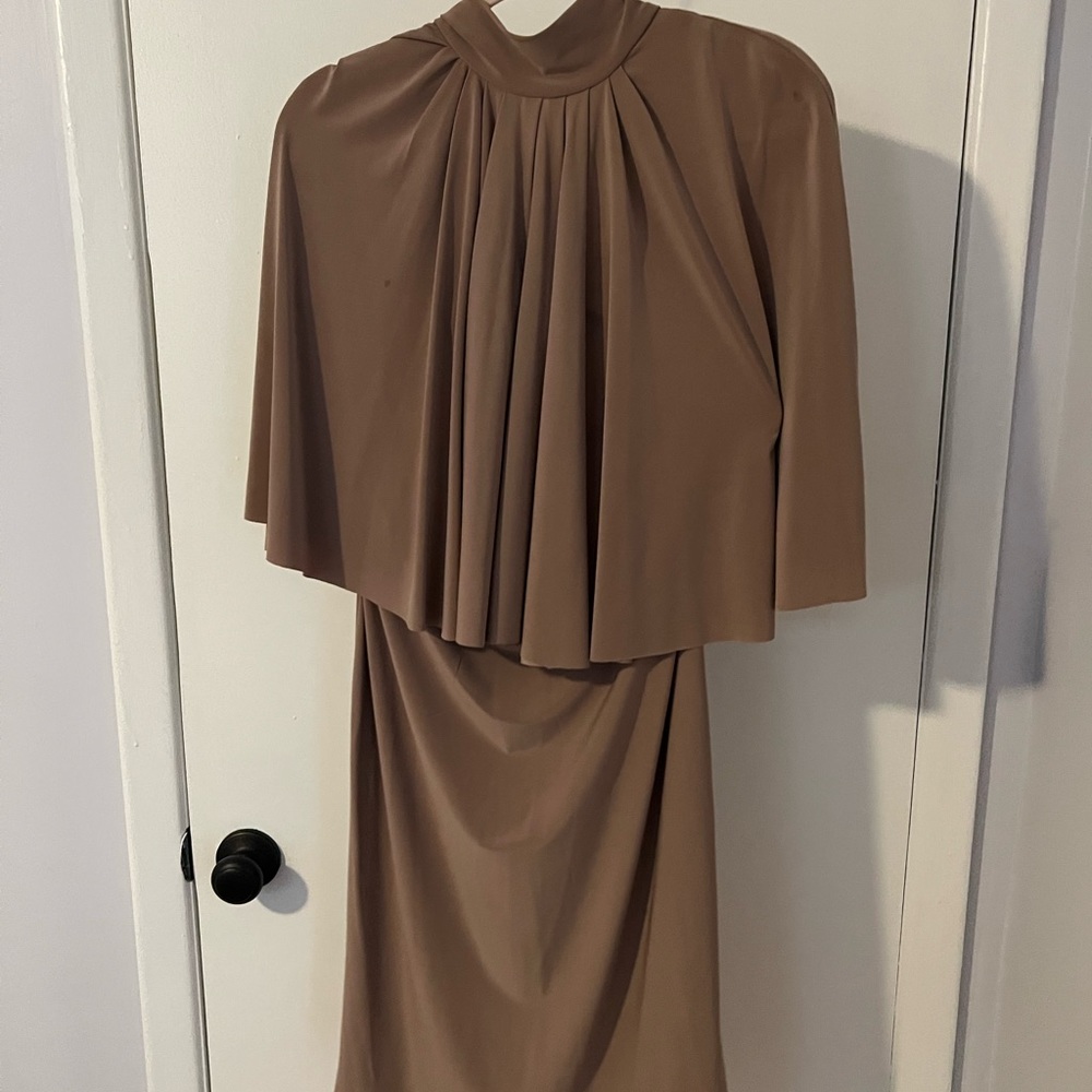 2 pc tan cropped shirt and pencil skirt